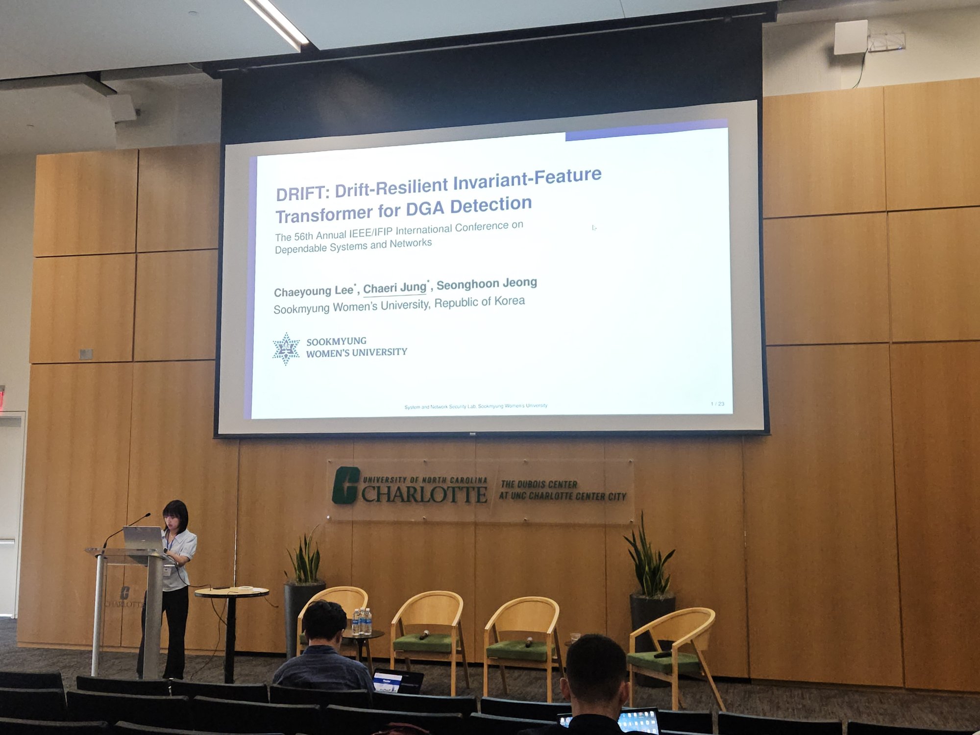 Chaeri Jung presenting DRIFT at IEEE/IFIP DSN 2026